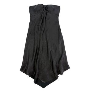 Adrianna Papell Black Drapey Strapless Midi Cocktail Dress Handkerchief Hem